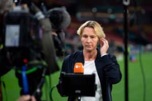 Deutschlands Bundestrainerin Martina Voss-Tecklenburg beim ZDF TV Interview enttäuscht über das Unentschieden und ausscheiden nach der Gruppenphase, AUS, Südkorea vs Deutschland,Copyright: xEibner-Pressefoto/Memmlerx EP_MMR imago