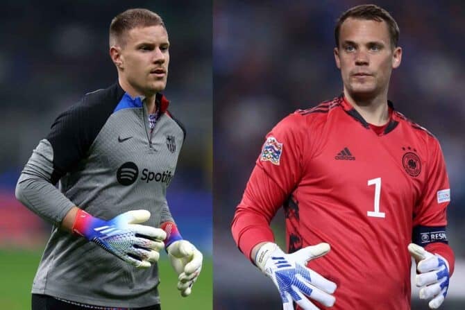 Wer ist Deutschlands Nummer 1 im Tor? Marc-Andre ter Stegen vom Fc Barcelona oder Manuel Neuer vom FC Bayern München? (Copyright depositphotos.com)