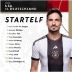 Die Startelf: 1 ter Stegen - 2 Rüdiger, 4 Tah, 5 Hummels, 9 Füllkrug, 10 Wirtz, 14 Musiala, 16 Groß, 19 Sané, 20 Gosens, 21 Gündoğan (C). Copyright DFB