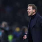 Germany's head coach Julian Nagelsmann reacts during the international friendly football match between Germany and Turkey at the Olympic Stadium in Berlin on November 18, 2023, in preparation for the UEFA Euro 2024 in Germany. (Photo by Ronny HARTMANN / AFP)