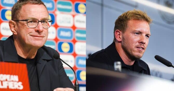 Duell zweier Meistertrainer zwischen Österreich und Deutschland Ralf Rangnick und Julian Nagelsmann (Foto AFP)