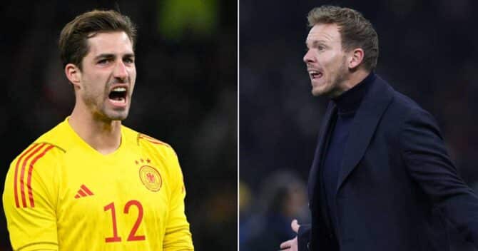 Bundestrainer Nagelsmann befahl Kevin Trapp nach der roten Karte von Sane eine Verletzung vorzutäuschen (Foto AFP)