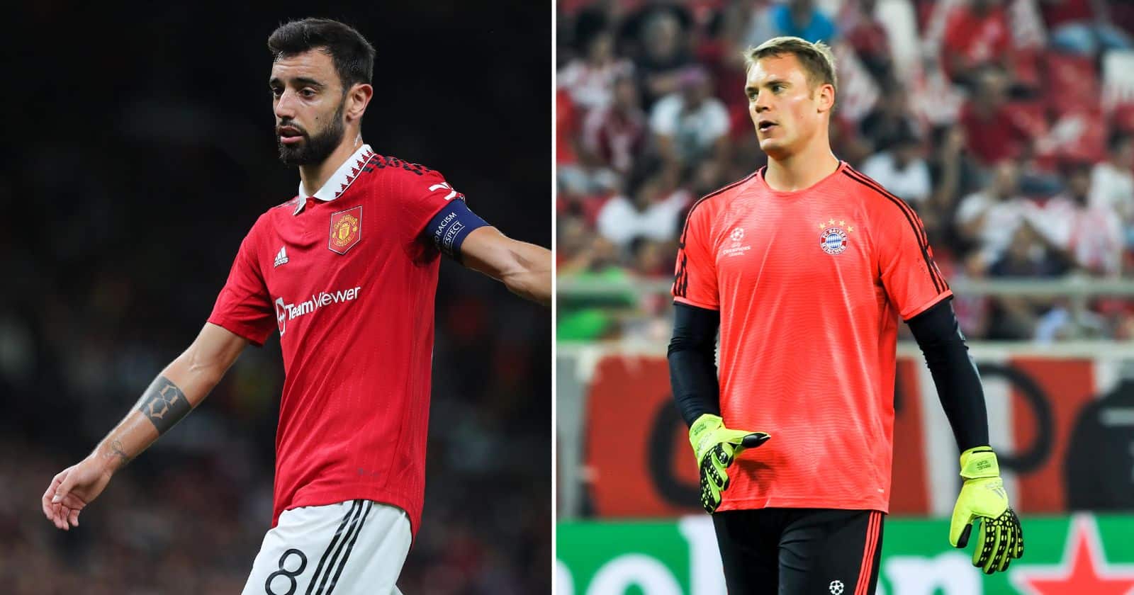 Fußball heute: Champions League am, 6.Spieltag mit FC Bayern München * Amazon prime - Bruno Fernandes gegen Manuel Neuer (Foto AFP/Depositphotos.com)