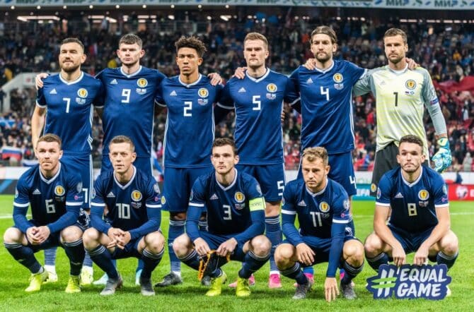 Moskau, Russland - 10. Oktober 2019. Mannschaftsfoto der schottischen Fußballnationalmannschaft vor dem UEFA Euro 2020-Qualifikationsspiel Schottland gegen Russland (4:0) in Moskau. (Foto Depositphotos.com)