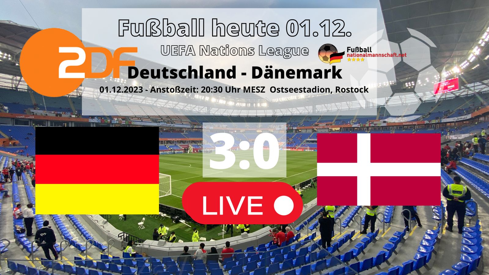 ZDF live heute * 3:0 * Frauen Deutschland Länderspiel gegen Dänemark