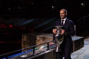 Aleksander Ceferin (UEFA President), ber der offiziellen Enthüllung des UEFA EURO 2024 logos in Berlin, 05.10.2021, Photo: Thomas Boecker/DFB