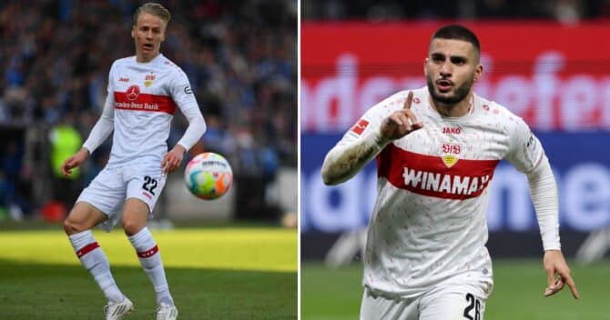 Neue Nationalspieler vom VfB Stuttgart? Chris Führich und Deniz Undaz im VFB Stuttgart Trikot (Fotos AFP/Depositphotos)