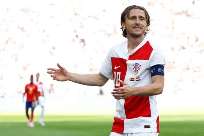 Kroatiens Mittelfeldspieler #10 Luka Modric während des Fußballspiels der UEFA Euro 2024 Gruppe B zwischen Spanien und Kroatien im Olympiastadion in Berlin am 15. Juni 2024. (Foto: Odd ANDERSEN / AFP)