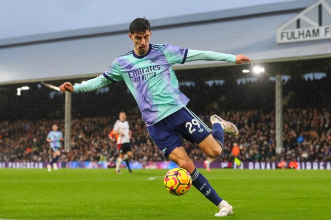Kai Havertz von Arsenal in Aktion während des Premier League-Spiels zwischen Fulham und Arsenal am 8. Dezember 2024 im Craven Cottage, London, Vereinigtes Königreich. (Foto: Gareth Evans/News Images)