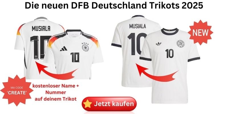 Neues Deutschland Trikot 2025 in creme weiß jetzt kostenlos personalisieren mit Name & Nummer - benutze den Code 'CREATE'