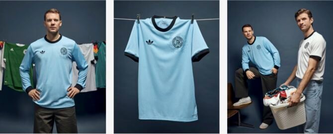Weltmeister Thomas Müller und Manuel Neuer präsentieren das neue 125 Jahre DFB Trikot (Foto Adidas)