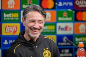 Dortmunds kroatischer Cheftrainer Niko Kovac spricht am 3. März 2025, einen Tag vor dem UEFA-Champions-League-Fußballspiel Borussia Dortmund gegen OSC Lille, in Dortmund zu den Medien. (Foto: SASCHA SCHUERMANN / AFP)