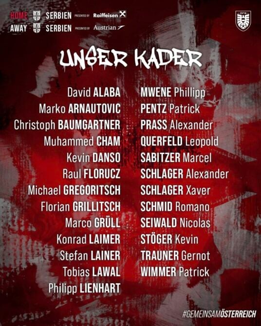 ÖFB-Kader für Nations-League-Playoffs: Alaba und Schlager kehren zurück