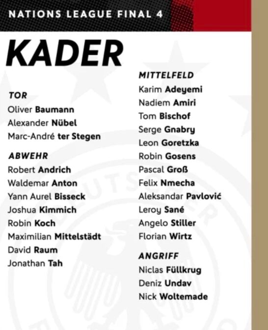 DFB Kader im Juni 2025