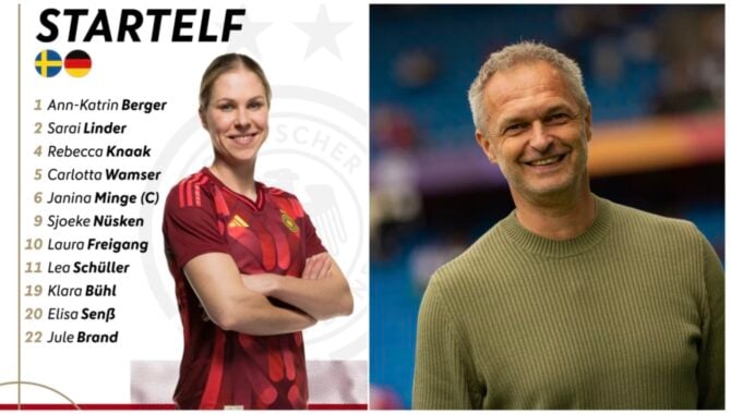 Update 20 Uhr - Laura Freigang kommt für Linda Dahmann, Janinia Minge ist DFB-Kapitänin.Berger - Wamser, Minge (K), Knaak, Linder - Senß, Nüsken - Brand, Freigang, Bühl - Schüller. (Foto: Yuliia Perekopaiko/DFB)