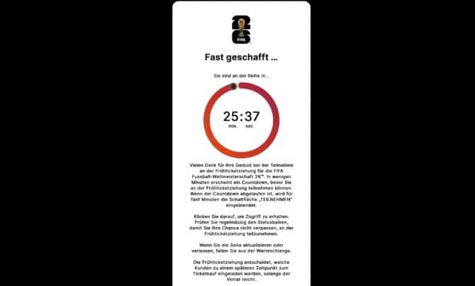 Derzeitig ist das FIFA-Ticketportal überlastet