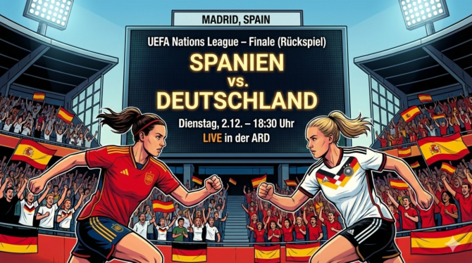 Frauenfußball heute Länderspiel UEFA Nations League: Spanien Frauen gegen Deutschland Frauen am 2.12.2025