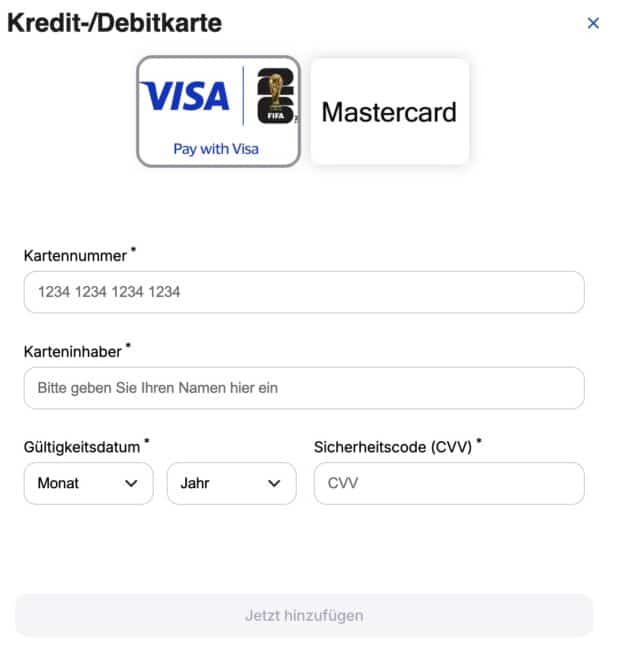 VISA Kreditkarte fpr eine WM Ticket Auslosung
