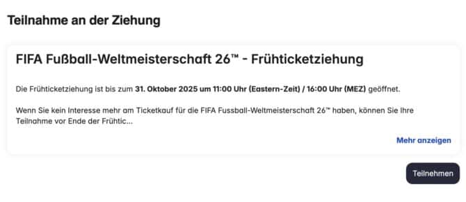 Teilnahme an der Verlosung der WM Tickets