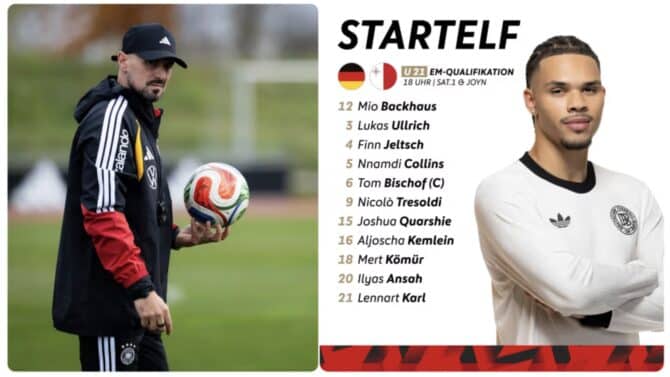 Fußball heute U21 Nationalmannschaft mit 6:0 Sieg - Debütant Karl glänzt (Foto: Thomas Böcker/Collage DFB)