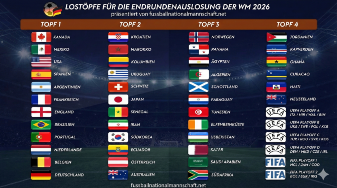 WM 2026 Gruppenauslosung & Lostöpfe - Welche Mannschaften könnten Deutschlands Gegner werden?