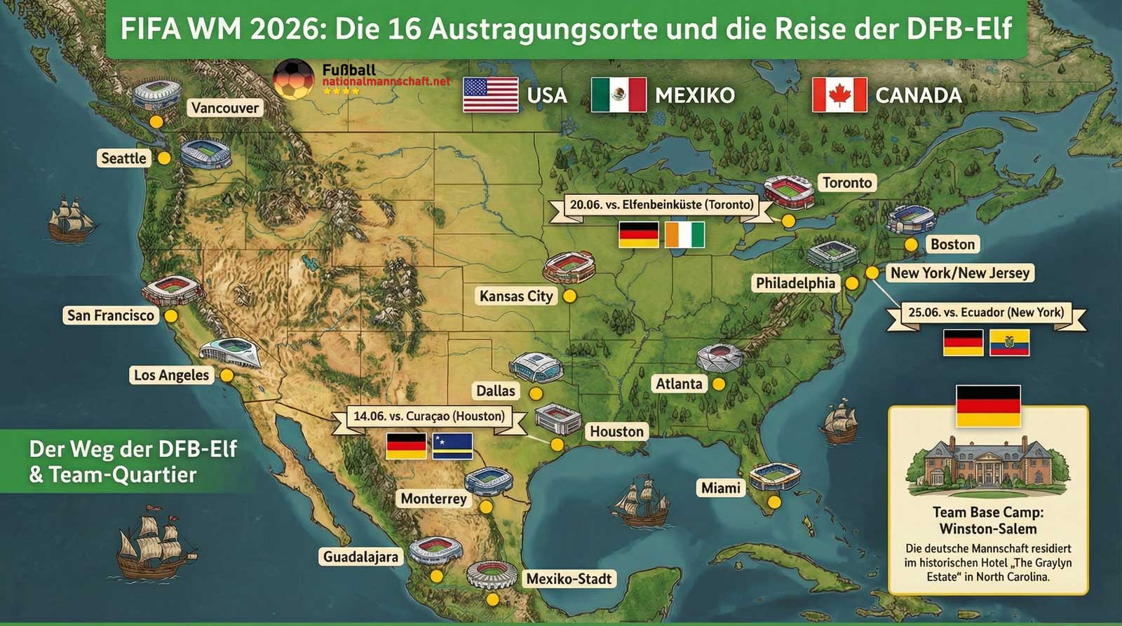 WM 2026 Austragungsorte, Stadien und Spielorte - Wo wird die WM 2026 gespielt?
