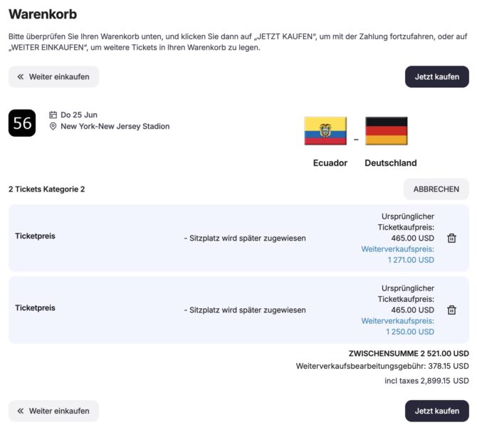 WM Tickets gegen Ecuador