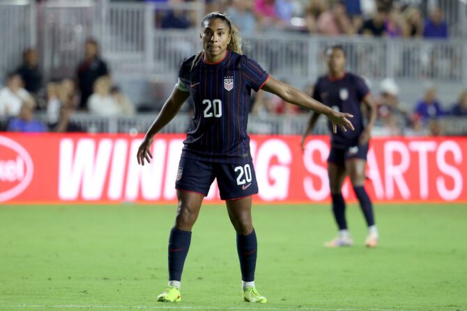 Catarina Macario (#20) von den USA im Freundschaftsspiel der Frauen-Nationalmannschaft gegen Italien im Chase Stadium in Fort Lauderdale, Florida, am 1. Dezember 2025. Leonardo Fernandez / Getty Images