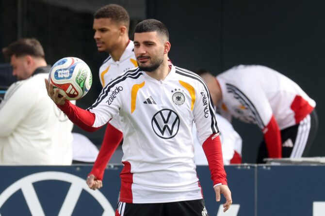 Deniz Undav beim DFB-Nationalmannschaftstraining am adidas Homeground in Herzogenaurach am 25. März 2026. Alexander Hassenstein / Getty Images