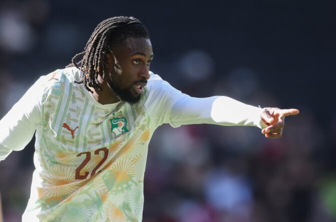 Evann Guessand von der Elfenbeinküste im Länderspiel gegen Südkorea am 28. März 2026 in Milton Keynes, England. Foto: Richard Pelham / Getty Images