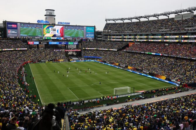 Totale des ausverkauften Gillette Stadiums in Foxborough, Massachusetts beim Freundschaftsspiel zwischen Brasilien und Frankreich am 26. März 2026. Foto: Maddie Meyer / Getty Images