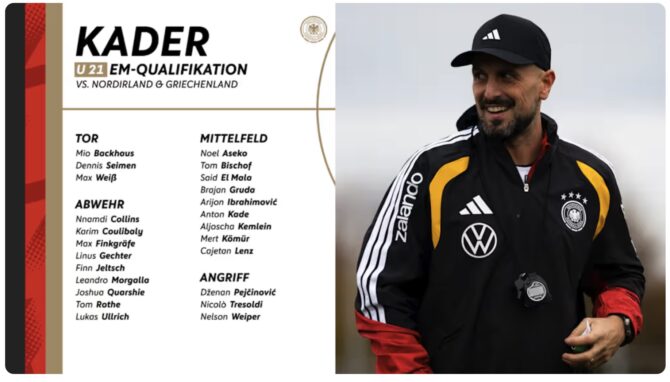 U 21 Fußball-Nationalmannschaft: 2 Rückkehrern & 3 Neuen gegen Nordirland & Griechenland