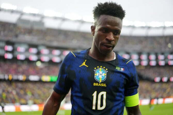 Vinicius Júnior im Freundschaftsspiel Brasiliens gegen Frankreich im Gillette Stadium in Foxborough am 26. März 2026. Foto: Michael Owens / Getty Images