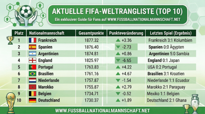 Nationalmannschaft von Frankreich springt an die Spitze der FIFA-Weltrangliste - Deutschland 10.