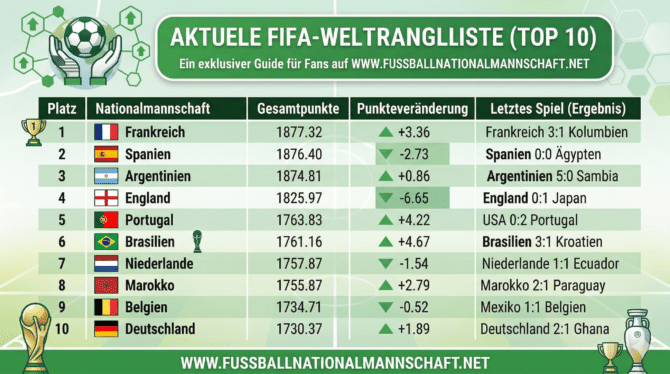 Nationalmannschaft von Frankreich springt an die Spitze der FIFA-Weltrangliste - Deutschland 10.