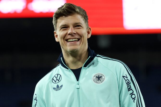 Deutschlands Torwart Finn Dahmen vor dem Länderspiel zwischen der Schweiz und Deutschland im St. Jakob-Park am 27. März 2026 in Basel. (Alexander Hassenstein / Getty Images)