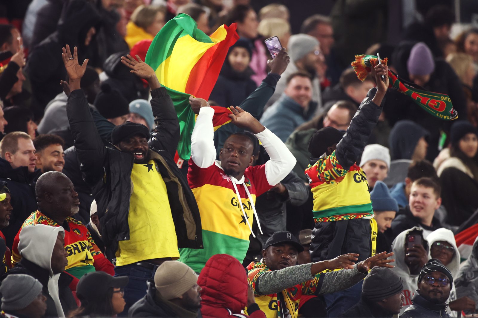 Ghana-Fans unterstützen ihre Mannschaft beim Testspiel zwischen Deutschland und Ghana in der MHPArena in Stuttgart am 30. März 2026. Alex Grimm / Getty Images
