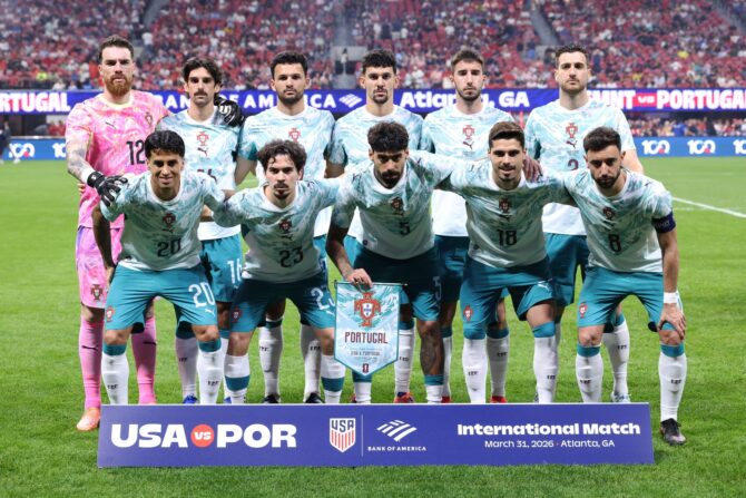 Die portugiesische Nationalmannschaft beim Mannschaftsfoto vor dem Länderspiel gegen die USA am 31. März 2026 im Mercedes-Benz Stadium in Atlanta, Georgia. (Foto: Kevin C. Cox / Getty Images)