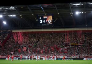 Gesamtansicht des Stadion am Wolfswinkel beim UEFA-Europa-League-Viertelfinale (Hinspiel) zwischen dem SC Freiburg und Real Club Celta am 9. April 2026 in Freiburg im Breisgau. Adam Pretty / Getty Images Europe via Getty Images