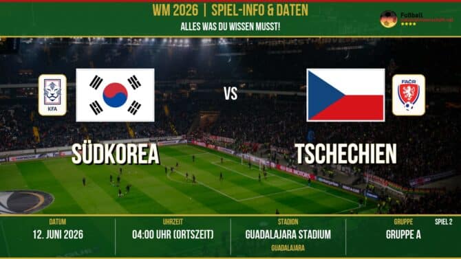 WM 2026: Südkorea vs Tschechien – 12. Juni 2026 um 04:00 Uhr – Guadalajara Stadium, Guadalajara (Gruppe A)