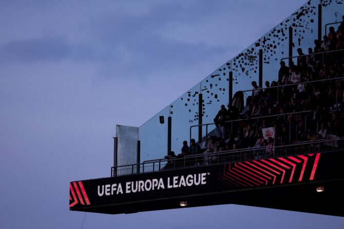 Blick in das Estadio Municipal de Braga beim Hinspiel des UEFA-Europa-League-Halbfinales 2025/26 zwischen SC Braga und dem SC Freiburg am 30. April 2026 in Braga, Portugal. Diogo Cardoso / Getty Images Europe via Getty Images