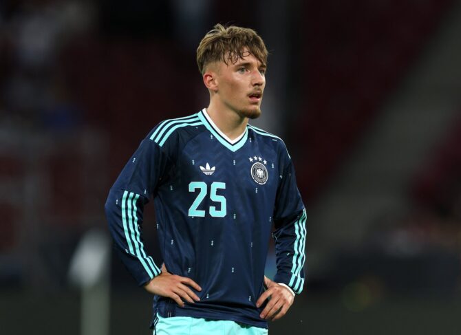 Lennart Karl von der deutschen Nationalmannschaft im Freundschaftsspiel gegen Finnland am 31. Mai 2026 in der MEWA Arena in Mainz. (Alexander Hassenstein / Getty Images Europe via Getty Images)