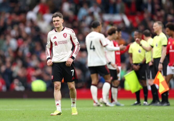 Florian Wirtz vom FC Liverpool wirkt enttäuscht nach dem Premier-League-Spiel gegen Manchester United an Old Trafford, Mai 2026. Michael Regan / Getty Images