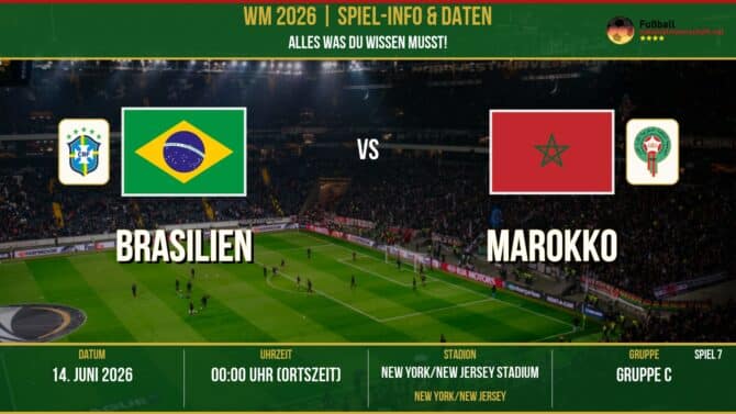 WM 2026: Brasilien vs Marokko – 13. Juni 2026 um 23:00 Uhr – MetLife Stadium, New York (Gruppe F)