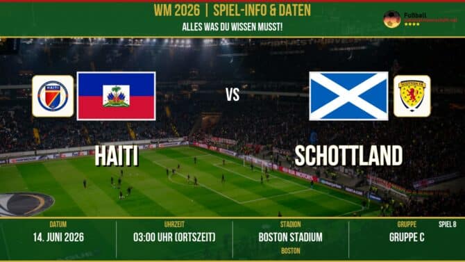 WM 2026: Haiti vs Schottland – 14. Juni 2026 um 02:00 Uhr – Gillette Stadium, Boston (Gruppe F)
