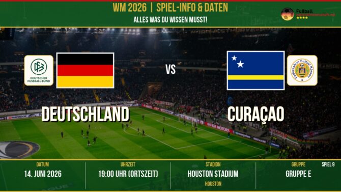 WM 2026: Deutschland vs Curaçao – 14. Juni 2026 um 18:00 Uhr – NRG Stadium, Houston (Gruppe H)