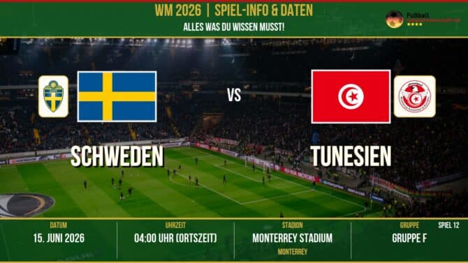 WM 2026: Schweden vs Tunesien – 15. Juni 2026 um 04:00 Uhr – Estadio BBVA, Monterrey (Gruppe I)