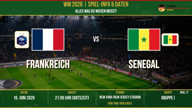 WM 2026: Frankreich vs Senegal – 16. Juni 2026 um 20:00 Uhr – MetLife Stadium, New York (Gruppe B)