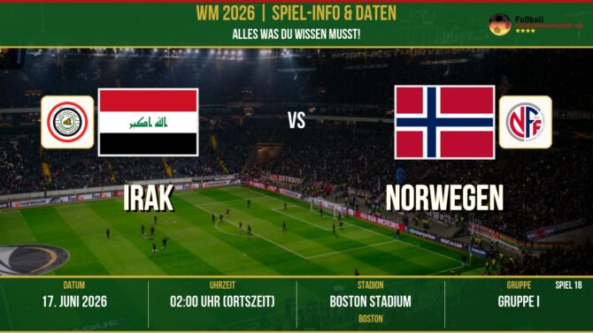 WM 2026: Irak vs Norwegen – 17. Juni 2026 um 00:00 Uhr – Gillette Stadium, Boston (Gruppe B)