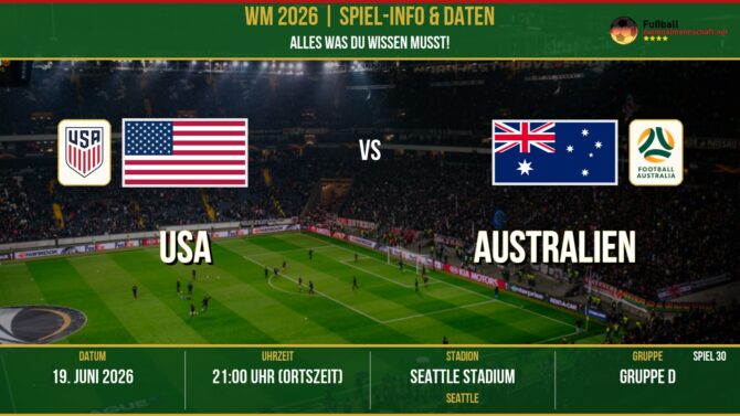 WM 2026: USA vs Australien – 19. Juni 2026 um 20:00 Uhr – Lumen Field, Seattle (Gruppe E)